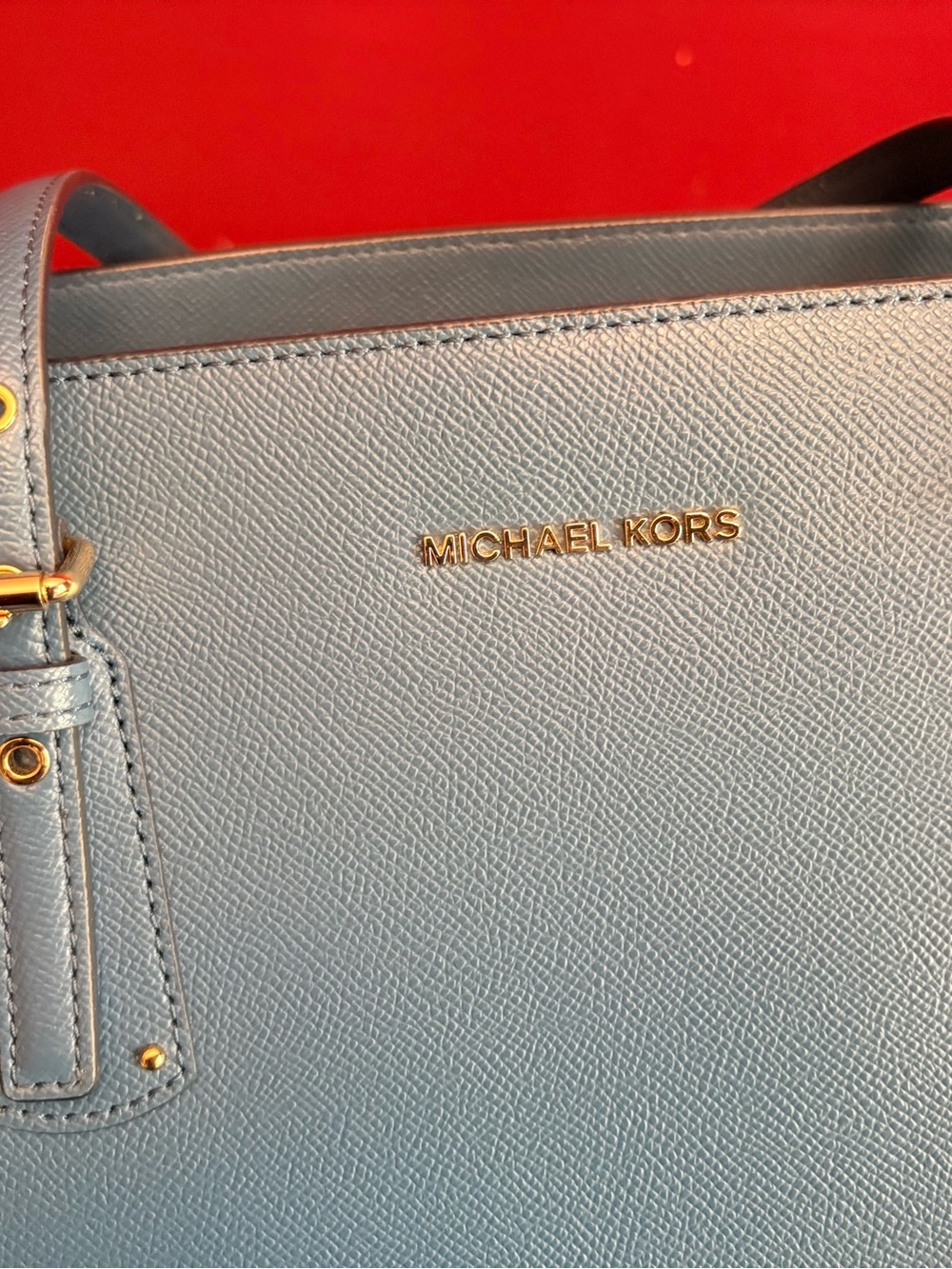 Michael Kors Dusty Blue Saffiano Leather Tote with Gold Hardware - Picture 9 of 11